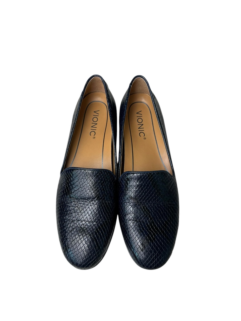 Vionic Willa Boa Snake Skin Embossed Size 7 Blue/Black Womens Slip On Loafers - Picture 3 of 13